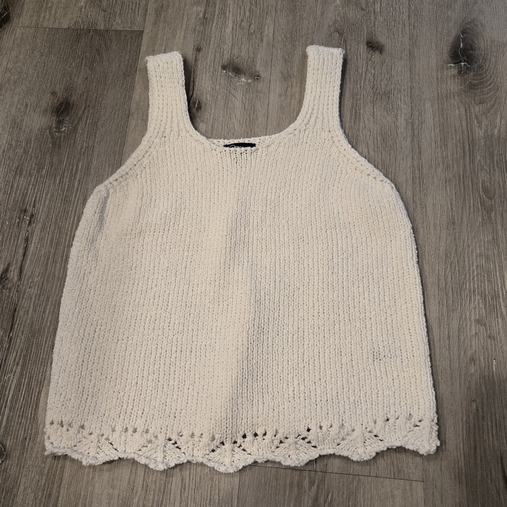 Art Class Sleeveless Knit Crochet Cream Top Size XL 14